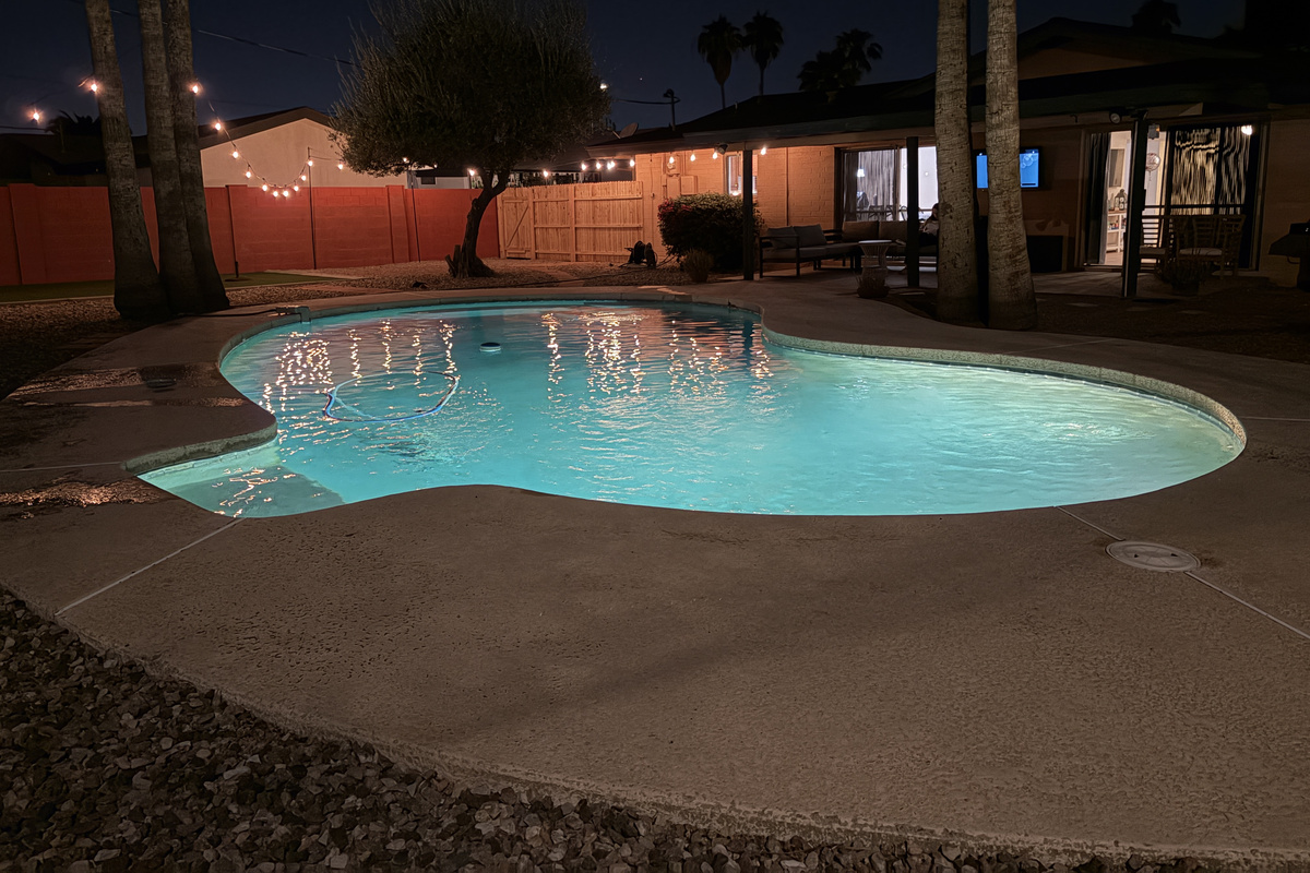Take a dip in the shimmering pool after dark for a fun relaxing effect!
