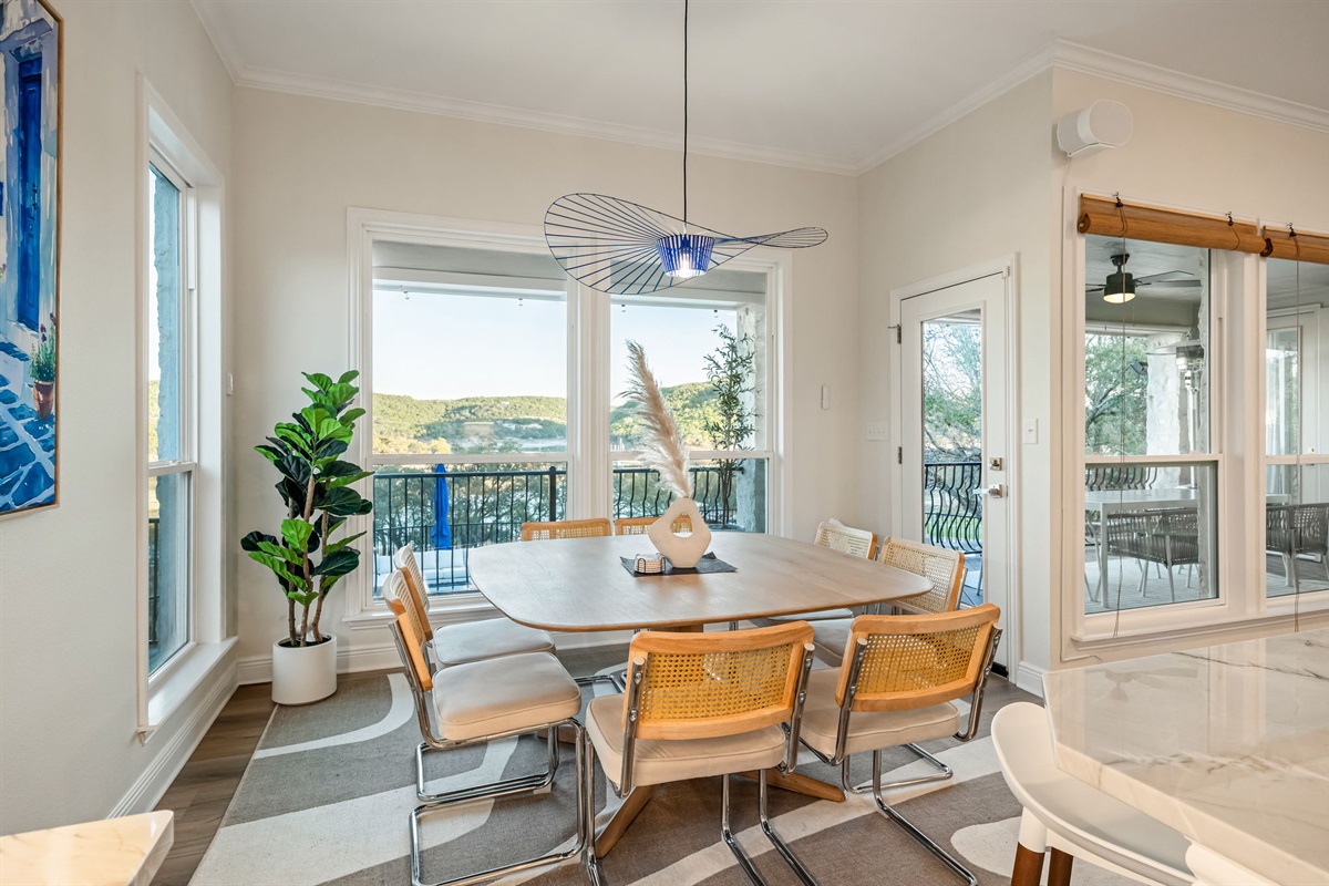 Scenic dining area with large windows and lake views — perfect for memorable group meals.