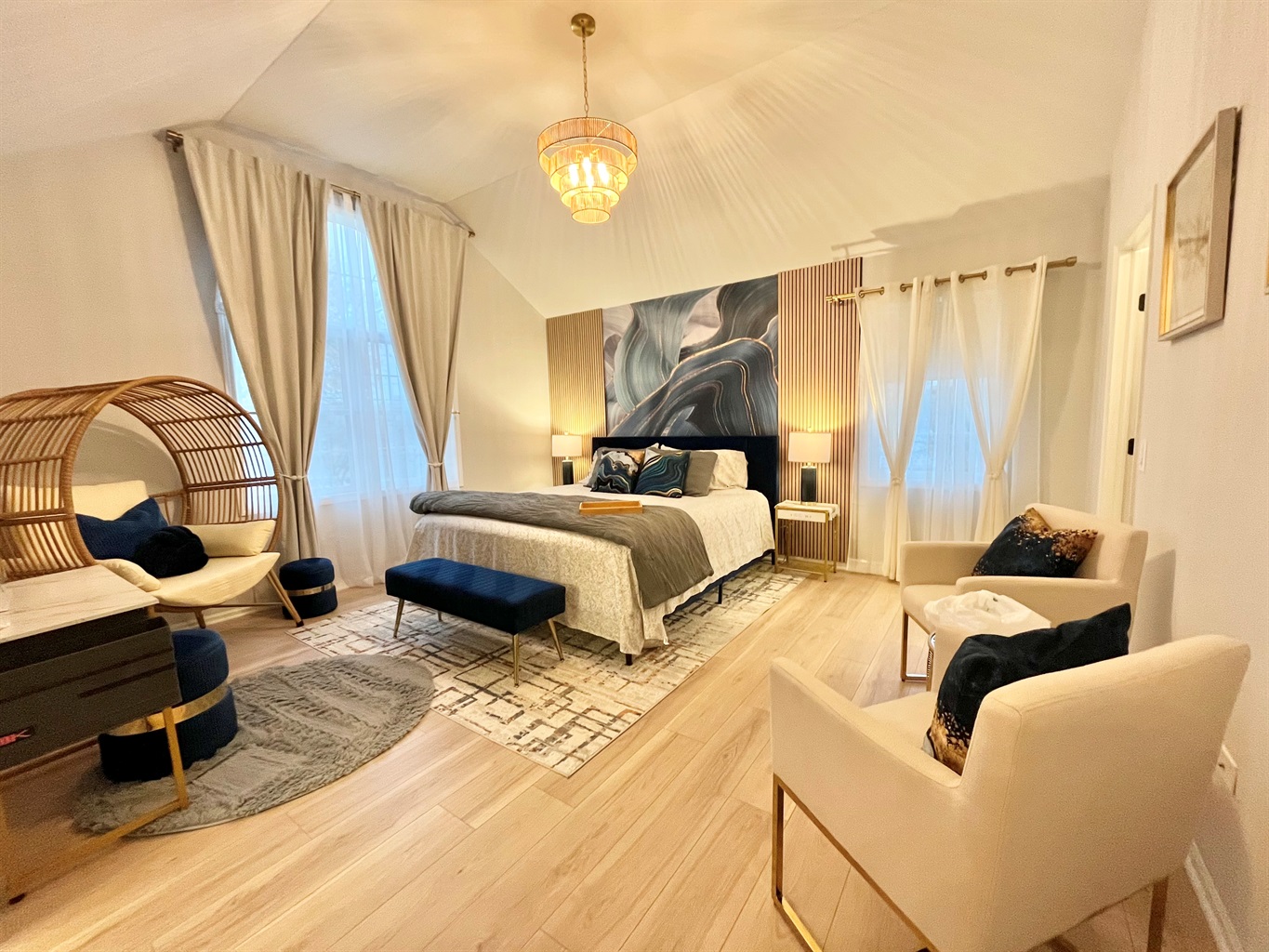 Master bedroom with King bed and Cathedral Ceiling