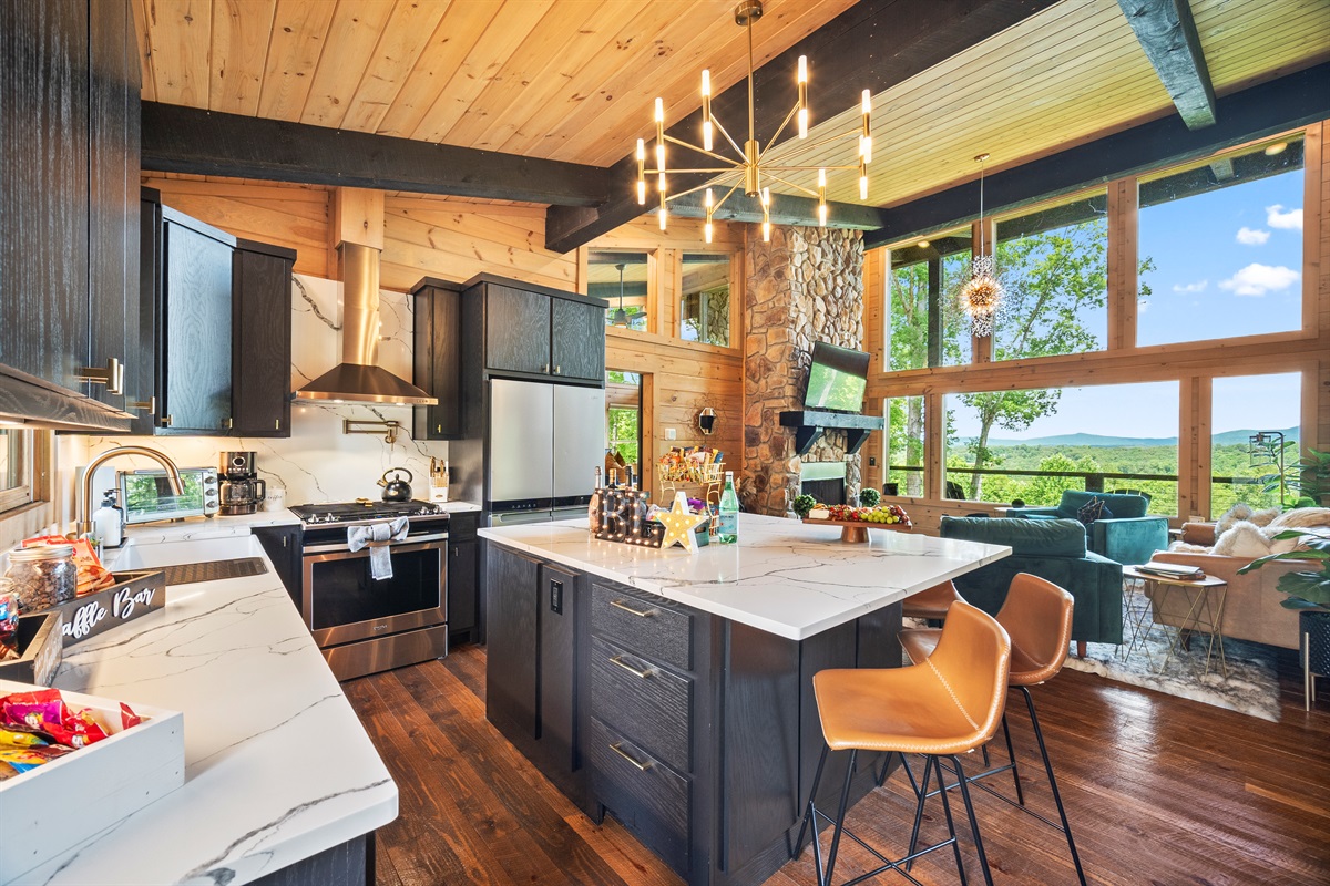 The dining table is surrounded by the cozy warmth of natural wood tones.