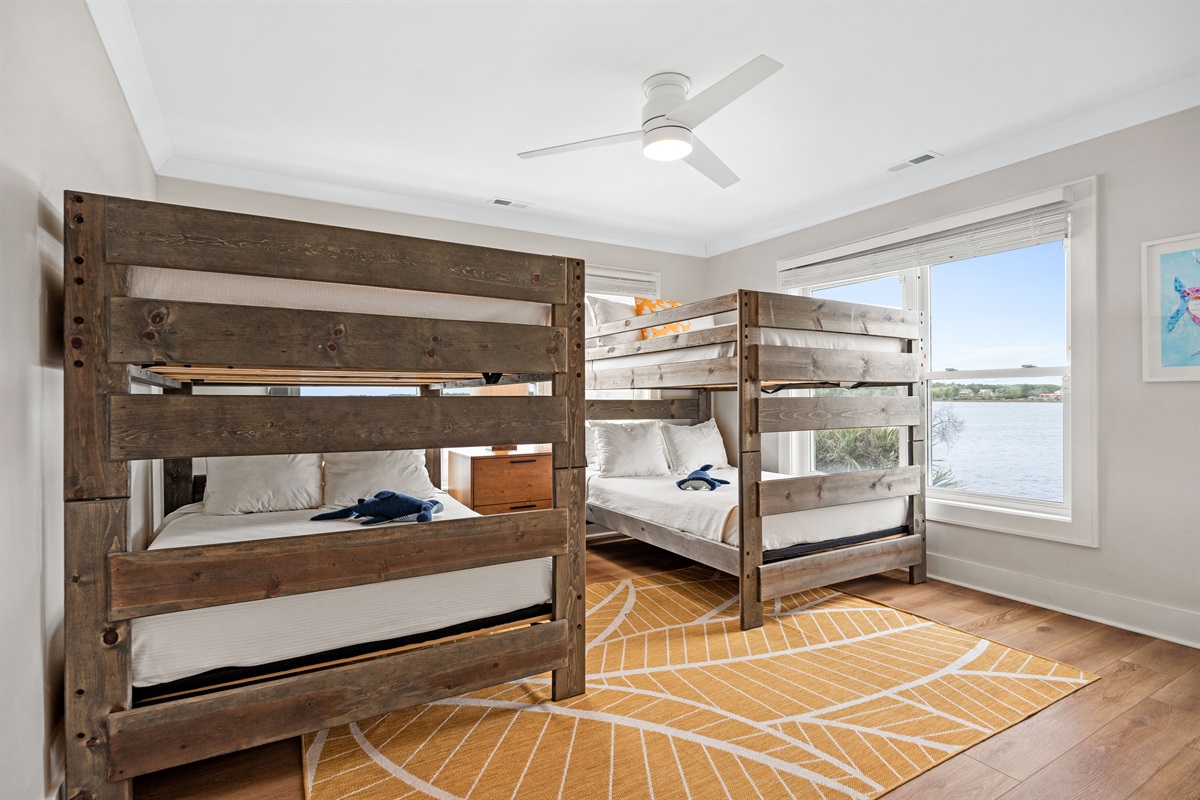 Large bunk bedroom provides plenty of sleeping space while keeping everyone comfortable and together