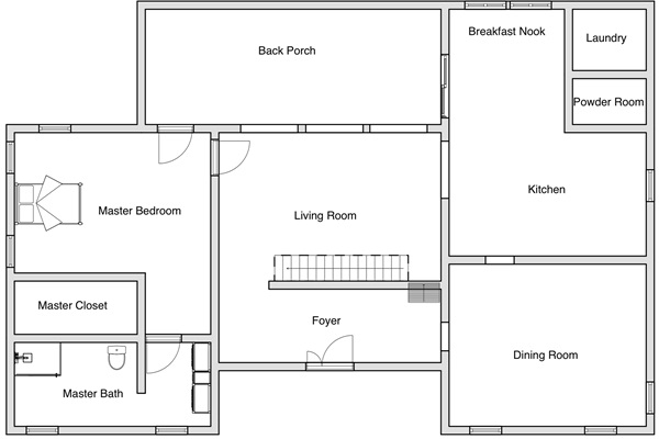 For those of us who like to see the "big picture" - general sketch of the first floor with Master Suite and living areas