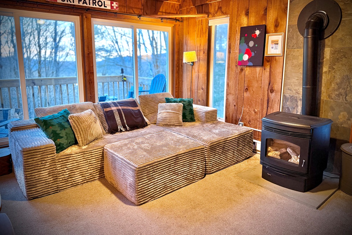 Cozy sofa and wood pellet stove