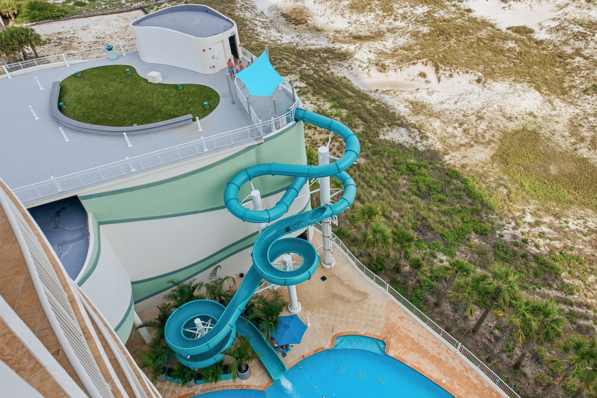 Balcony view, water slide