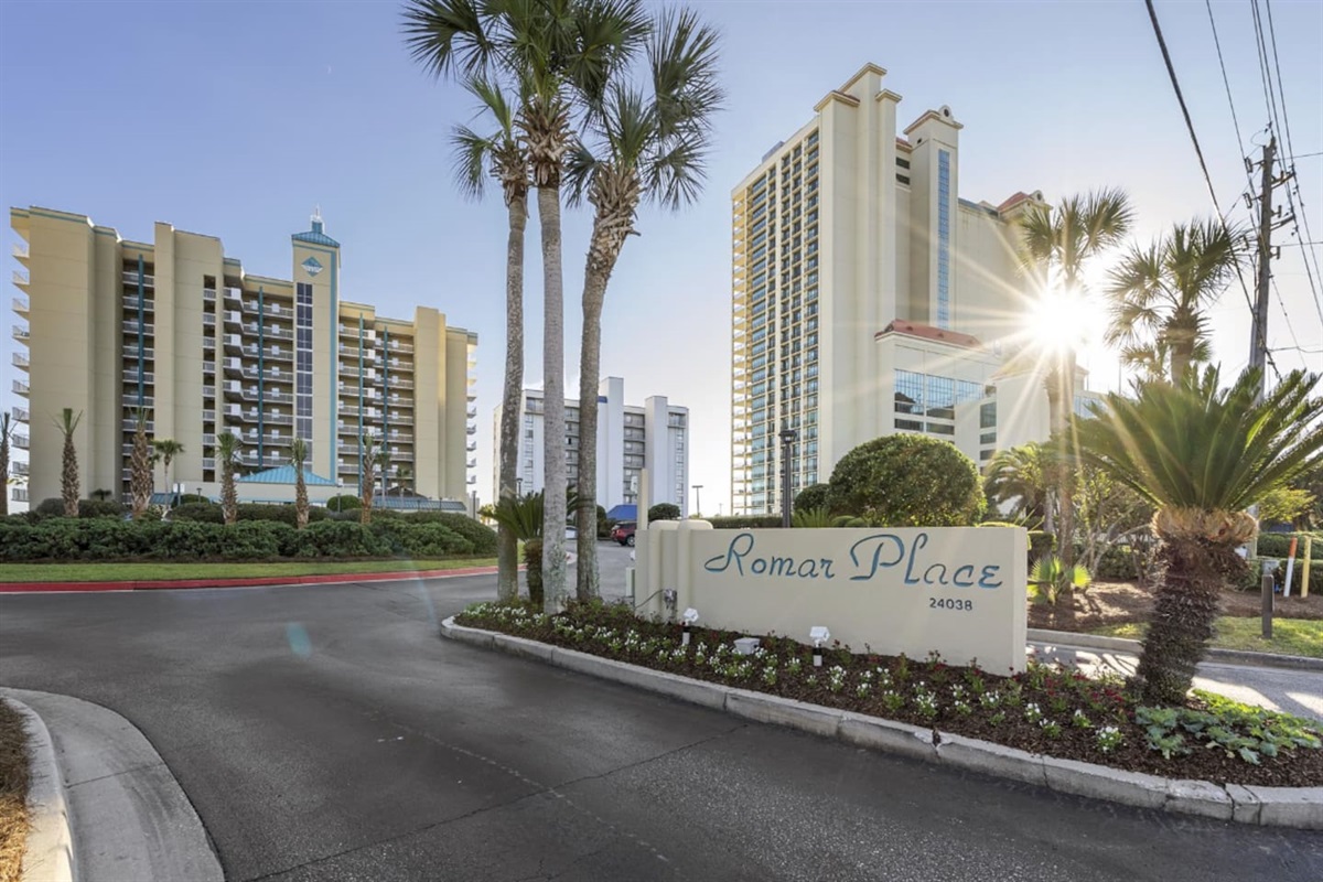 Romar Place Entrance. We are just past the traffic light if coming from Gulf Shores.