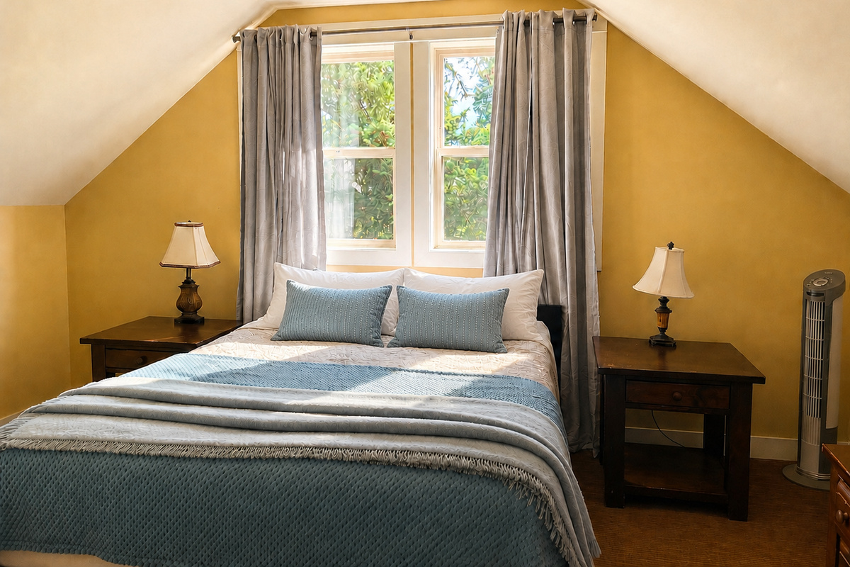 Cozy loft private bedroom with a queen bed and ensuite