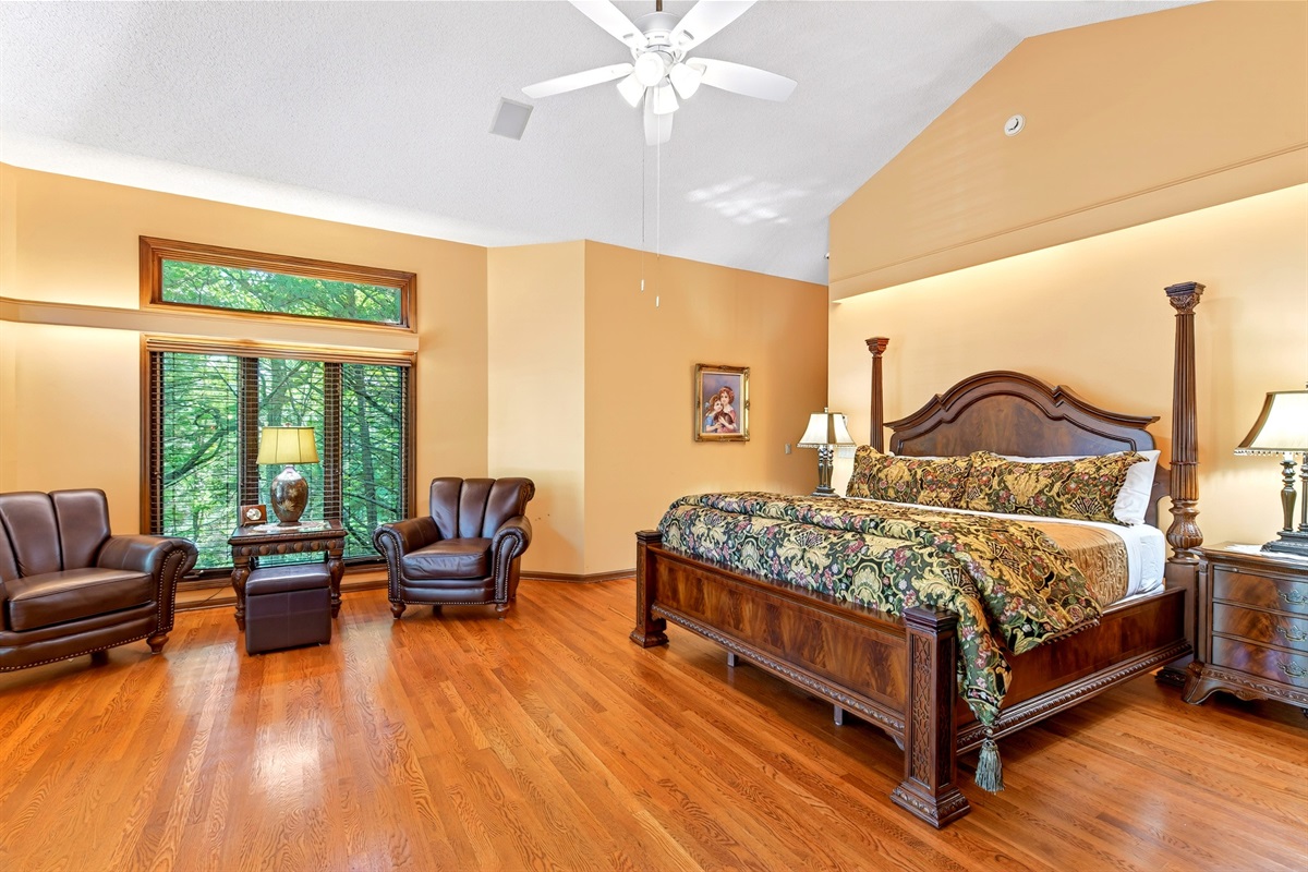 Main level master bedroom with king size bed