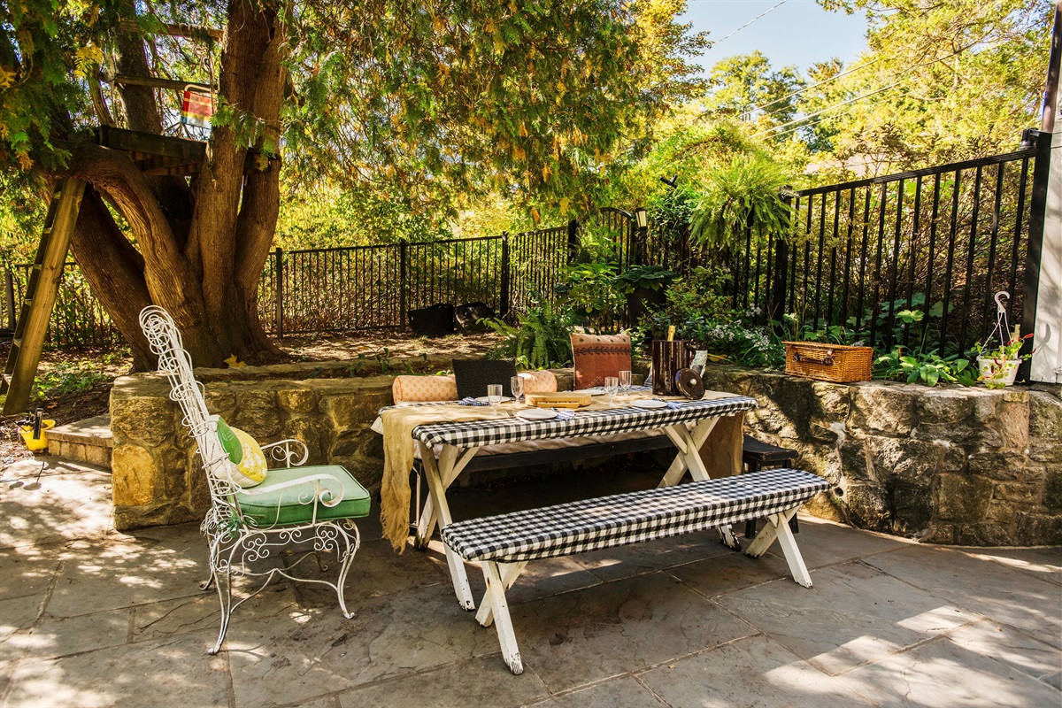 Enjoy a picnic in our outdoor seating area by the pool.