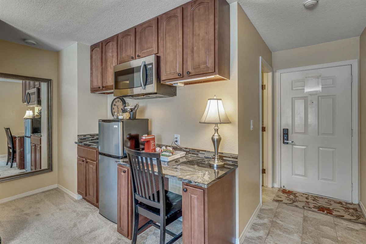 Kitchenette and Desk Area