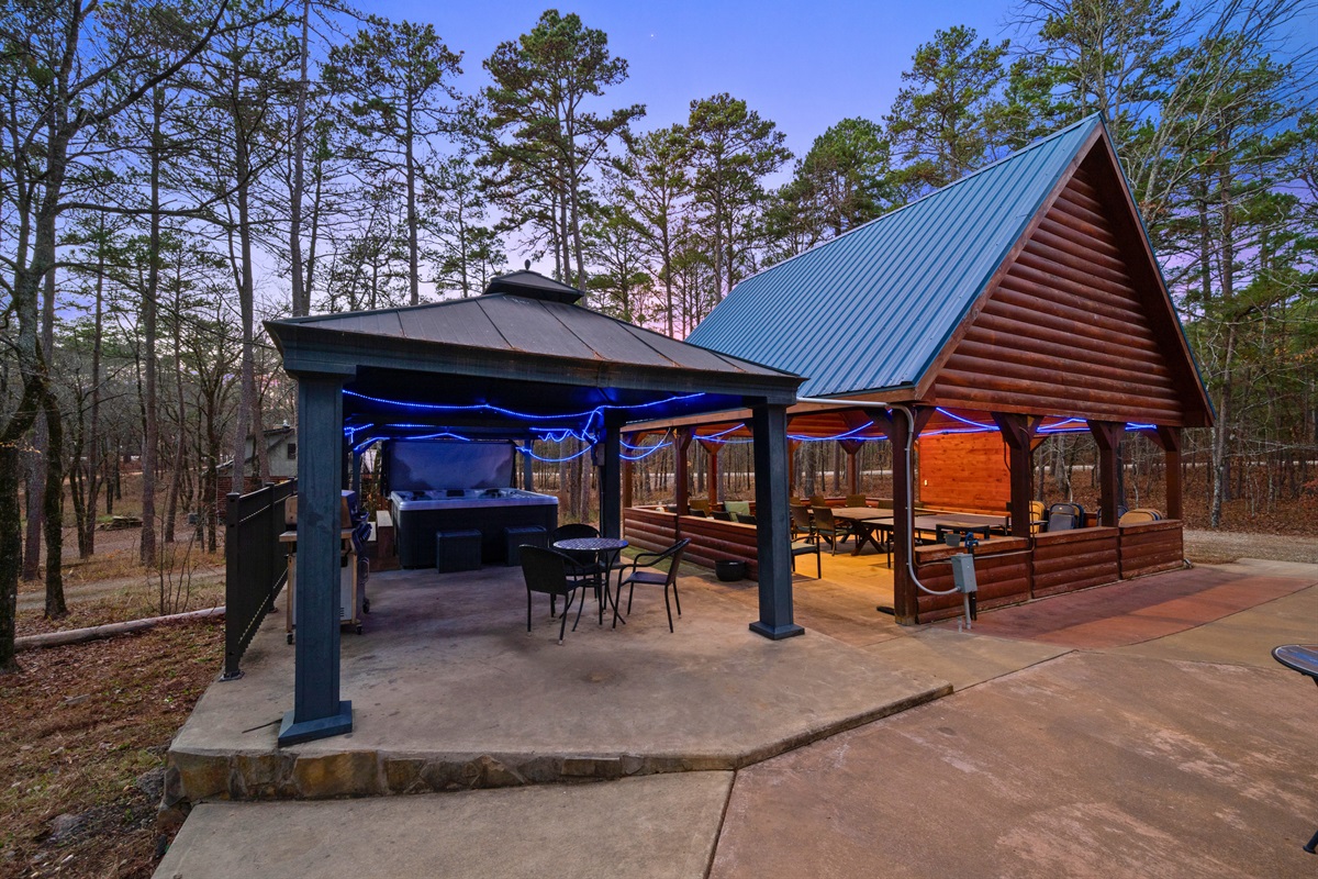 A wide view highlights how the pavilion is thoughtfully arranged to support comfortable group gatherings.