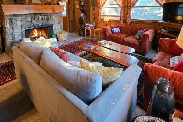 Great room with living, dining and fireplace