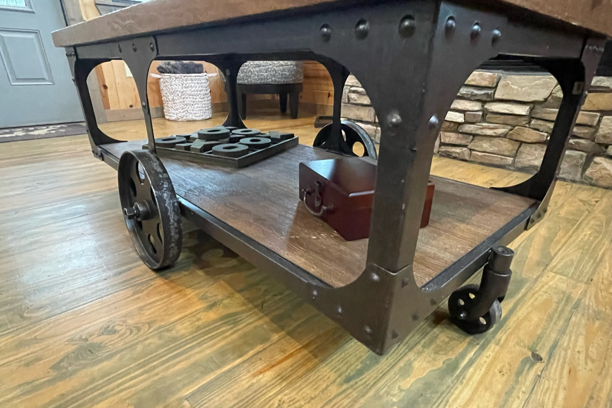 One of the coolest coffee tables you'll see anywhere. Just a small part of Stonewood Cabin's unique and thoughtful style and design.
