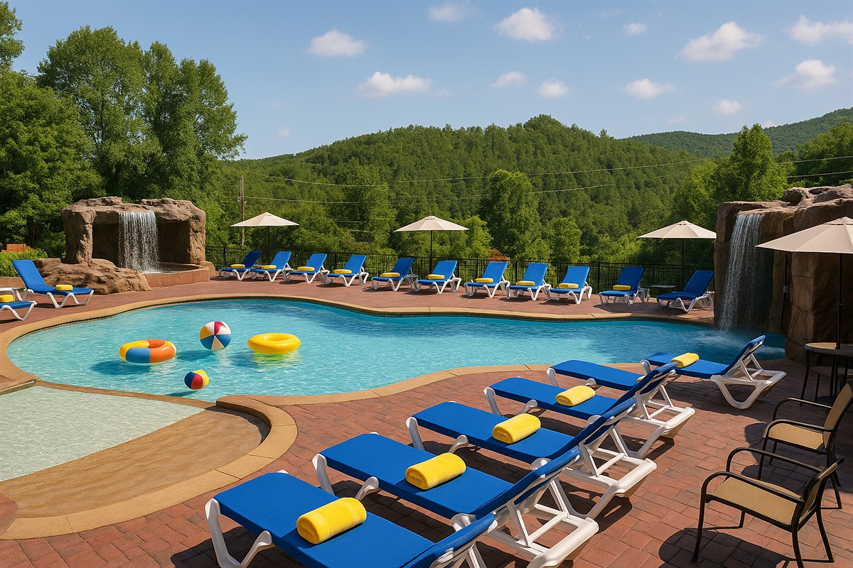 Saltwater pool, waterfalls, warm sun, loungers - complete relaxation and fun