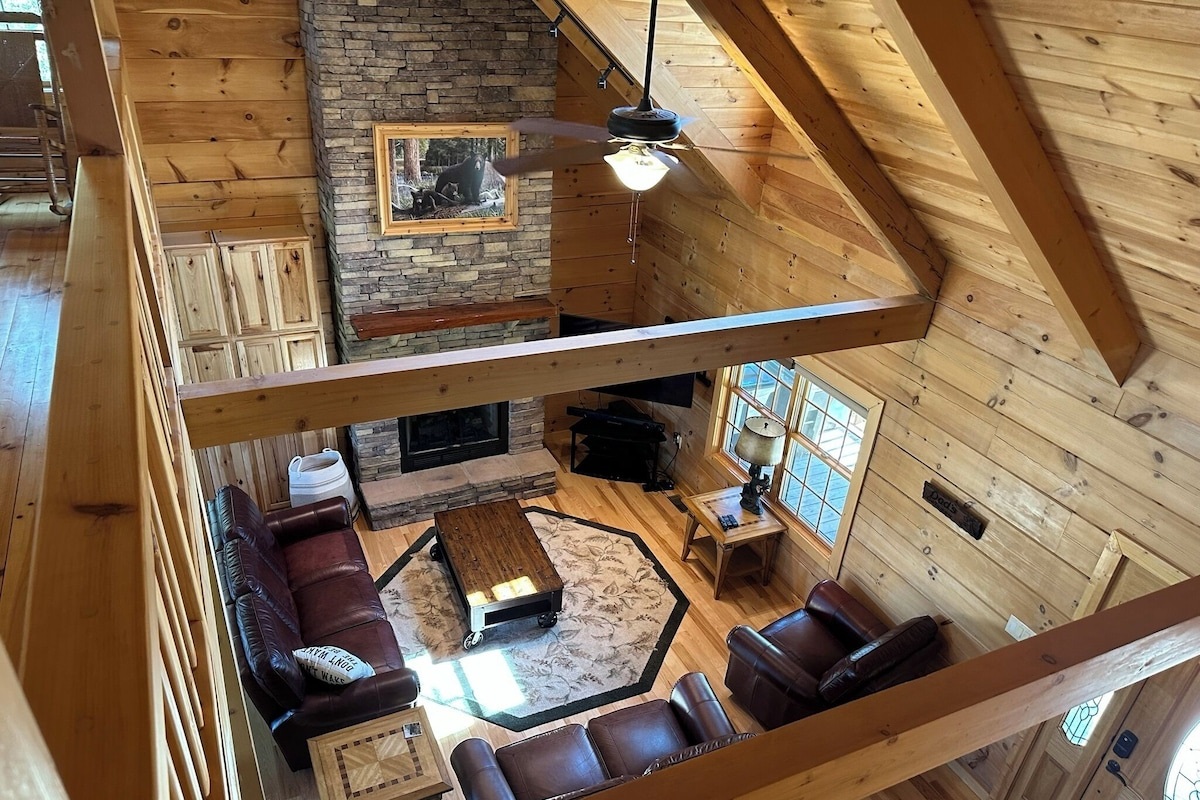 Living room and propane fireplace from the 2nd floor loft