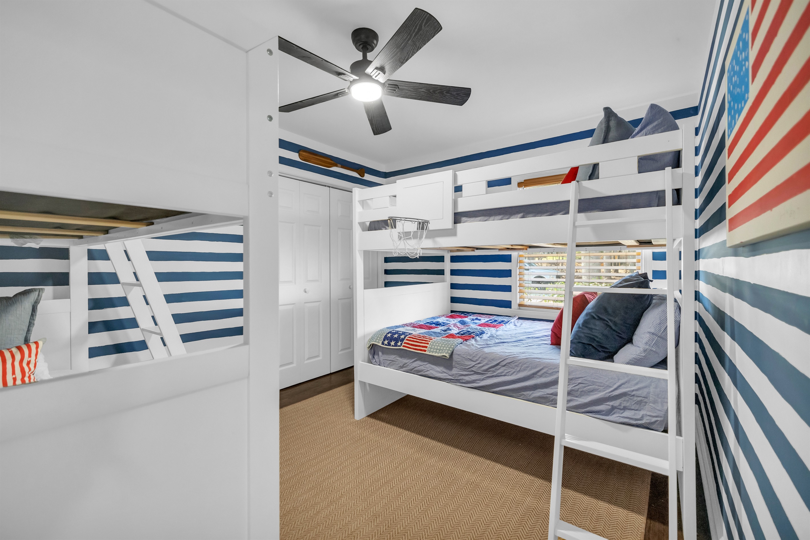 One bunk is twin, and the other is full.