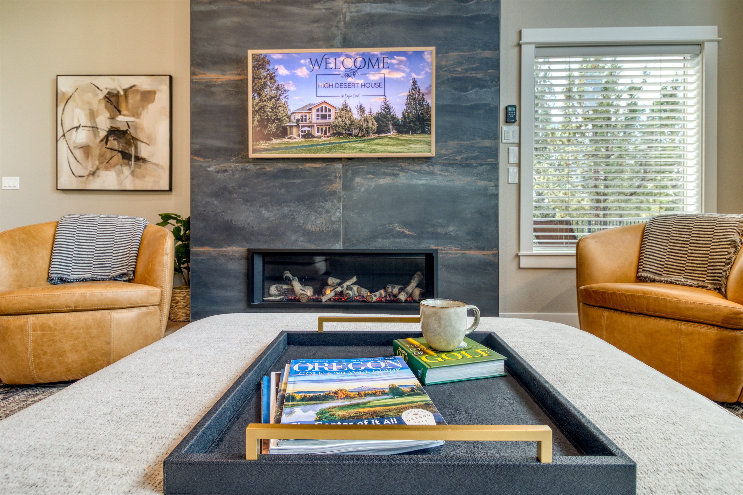 Snuggle in with a cozy fire and watch a movie or enjoy a cup of coffee with a good book.