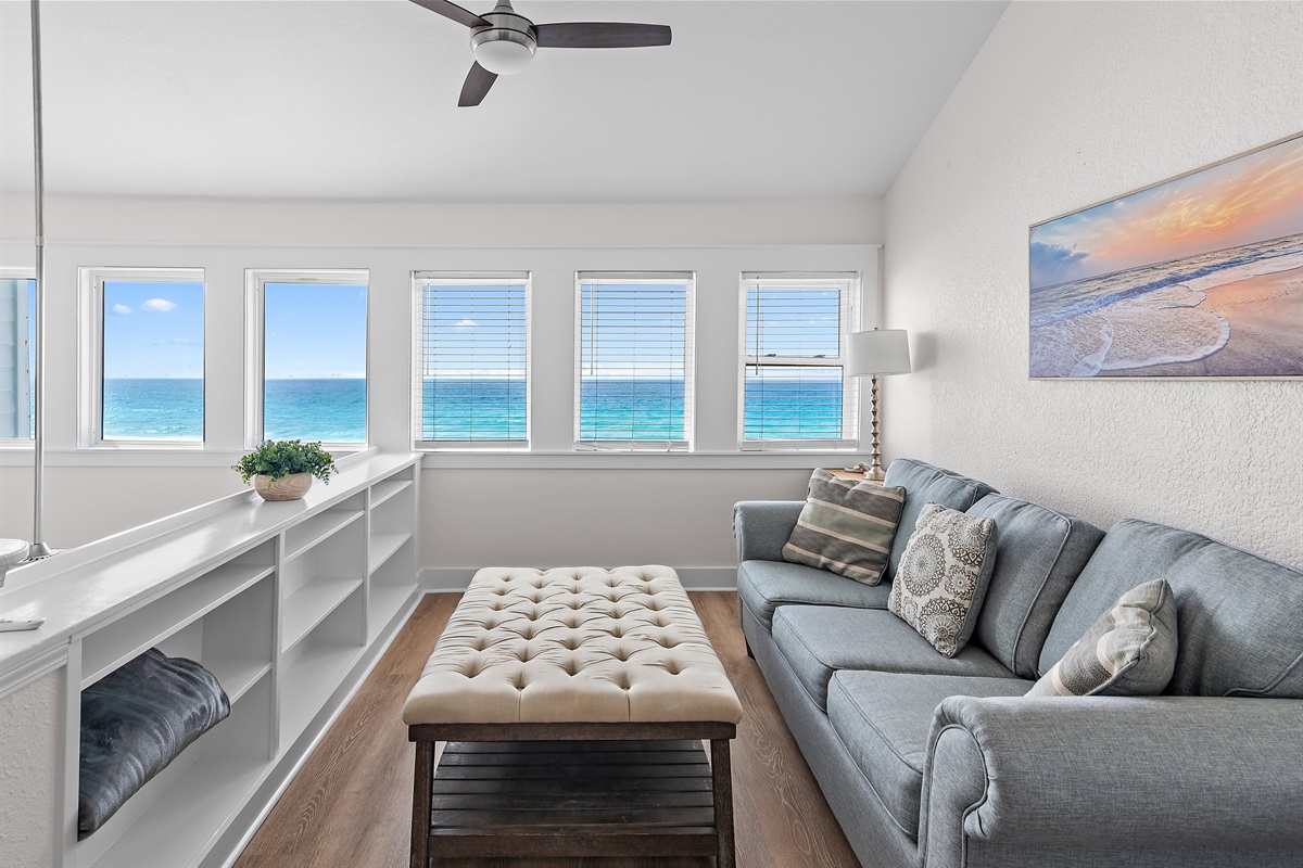 Guest Room 2 (Level 3): Gulf View Loft Space with Queen Sleeper Sofa, Please note this room is Open to Stairs to Level 2, Access to Full Bathroom on Level 2 (Sleeps 2)