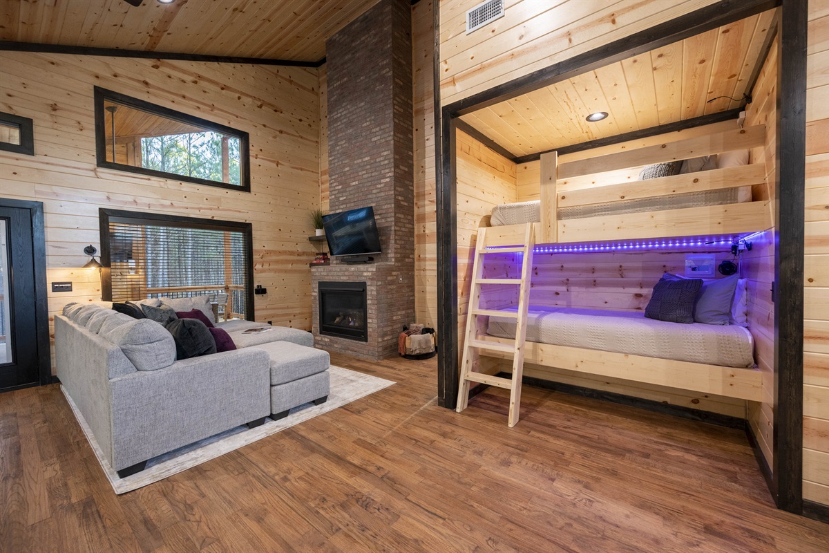 Bunk beds, complete with led lights.
