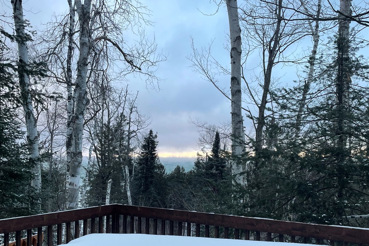 Winter views of Lake Huron from the deck