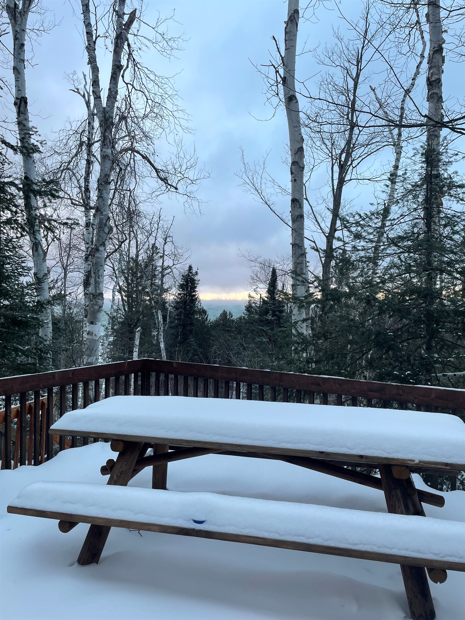 Winter views of Lake Huron from the deck