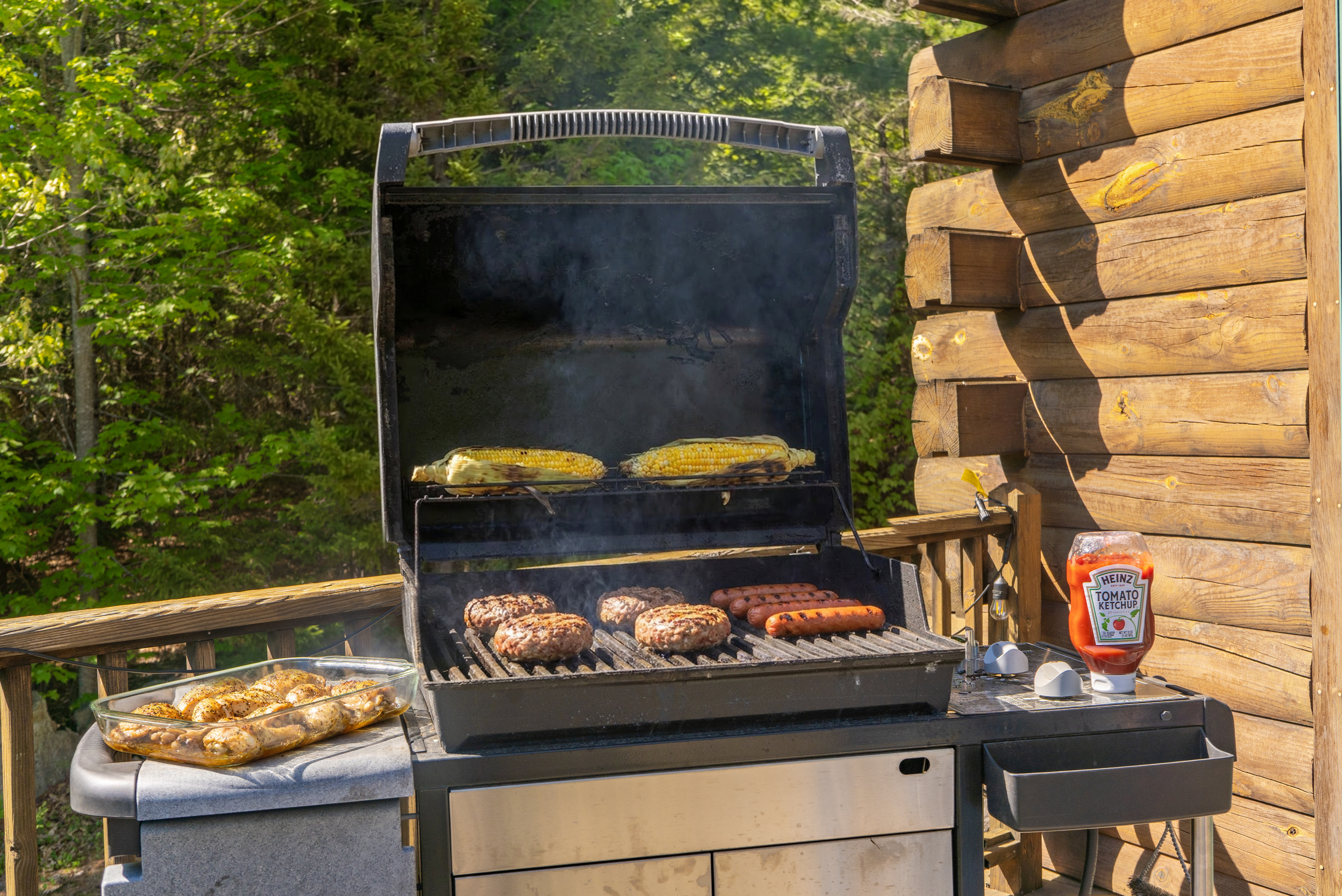 Fire up the grill and enjoy outdoor cooking with beautiful woodland surroundings.