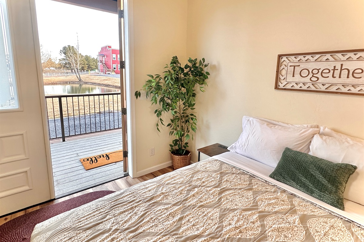 Easy access to the courtyard and view of the pond