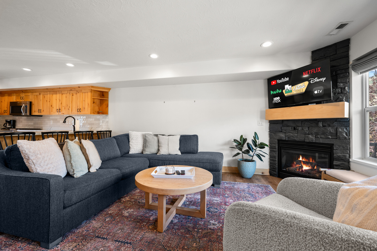Cozy up by the fireplace for relaxed evenings after skiing, hiking, or exploring Ogden Valley.