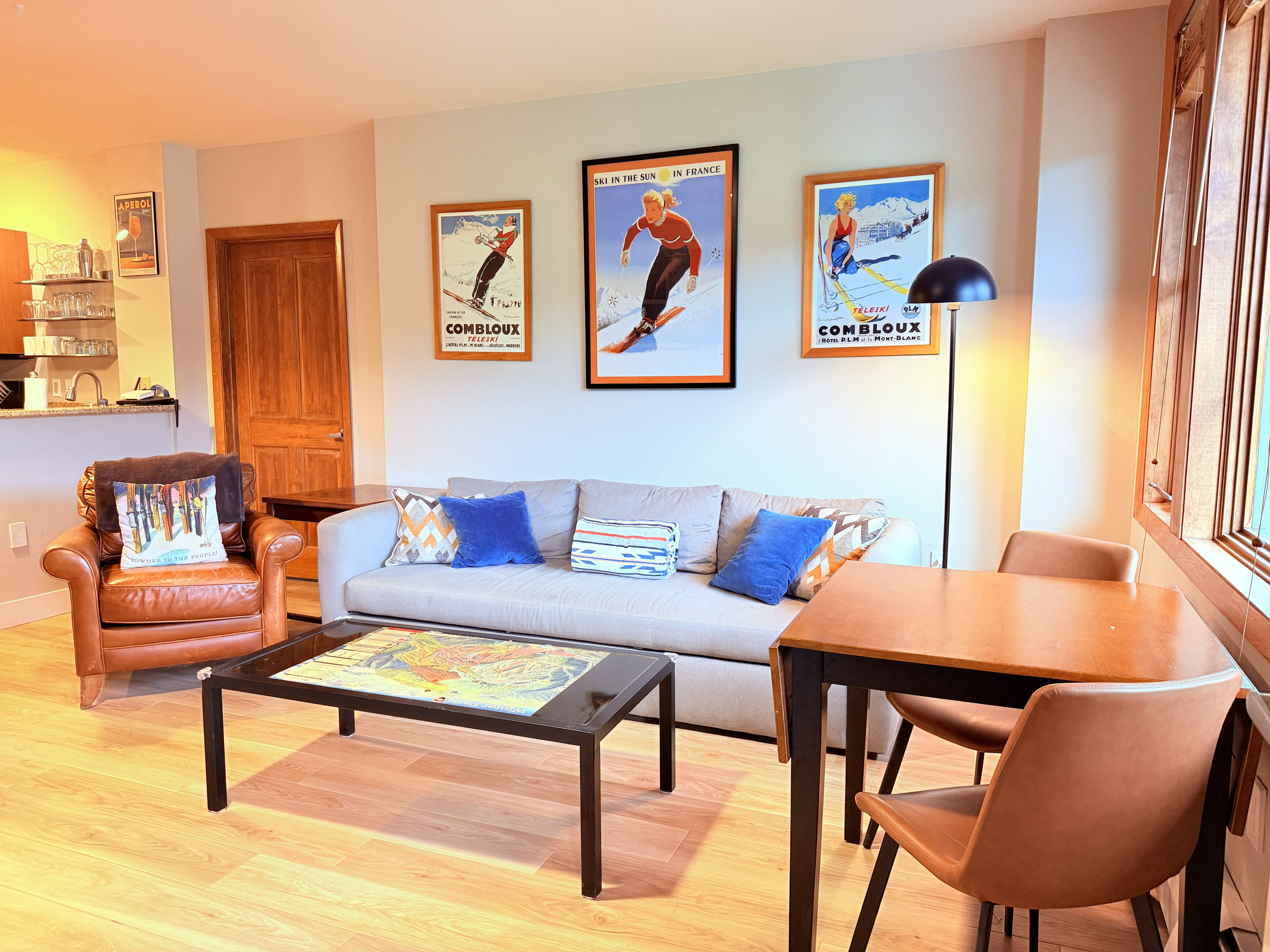 Large Couch and Coffee Table with Trail Map