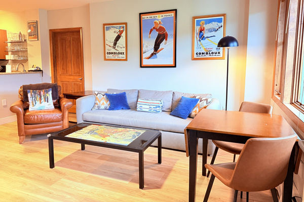 Large Couch and Coffee Table with Trail Map