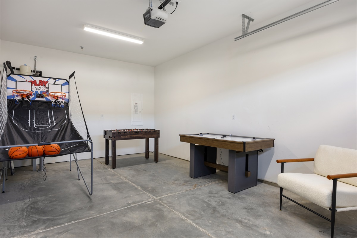 Game room located in Garage | Basketball | Foosball | Air Hockey