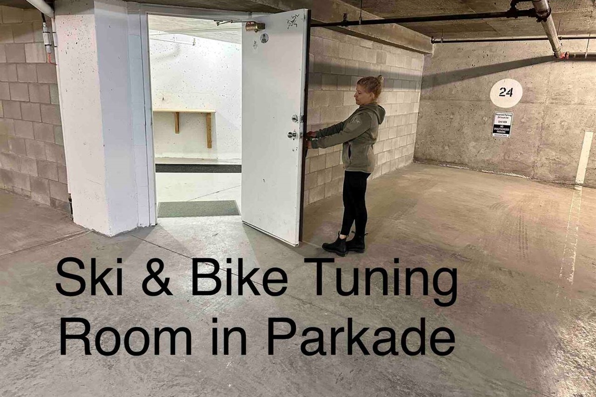 Parkade Ski & Bike tuning room with work bench for our guests to use during their stay.  Provide garage key required for access. 