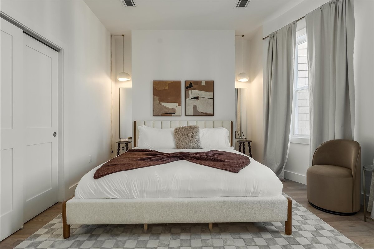 Peaceful bedroom with a luxurious king bed for a great night’s sleep.