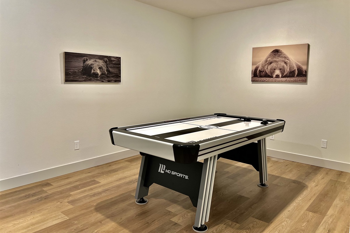 Air Hockey table in the lower game room