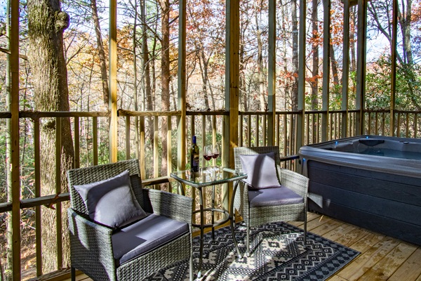 Relax on the deck surrounded by nature — perfect for morning coffee or an evening glass of wine.