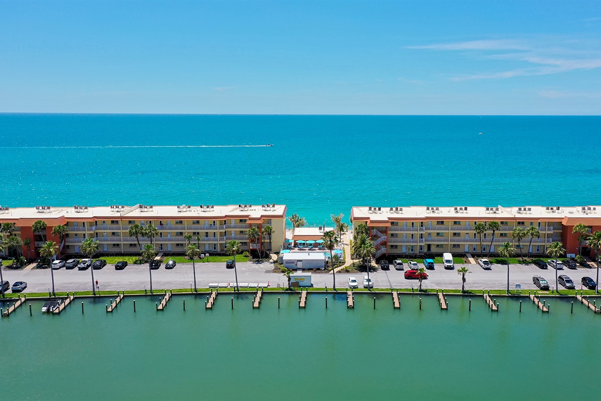 Aerial view from our free guest boat docks 