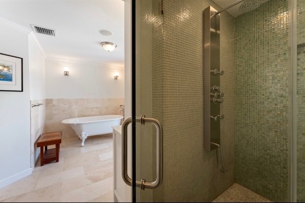 Custom shower in Primary Suite - Luxury Frette linens; Dyson hair dryer; Molten Brown toiletries