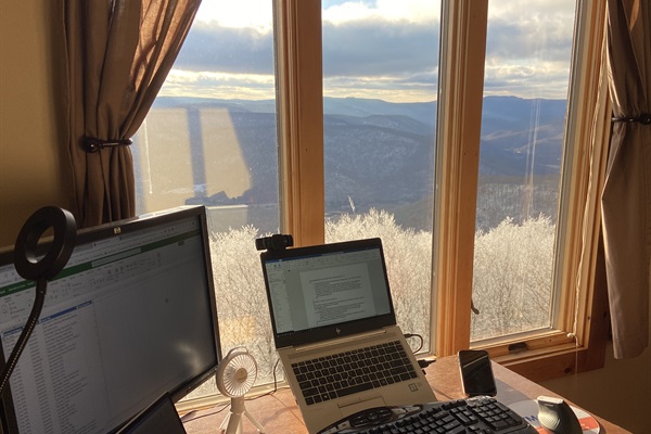 Telecommuting at its finest. We provide a monitor, printer, and scanner.