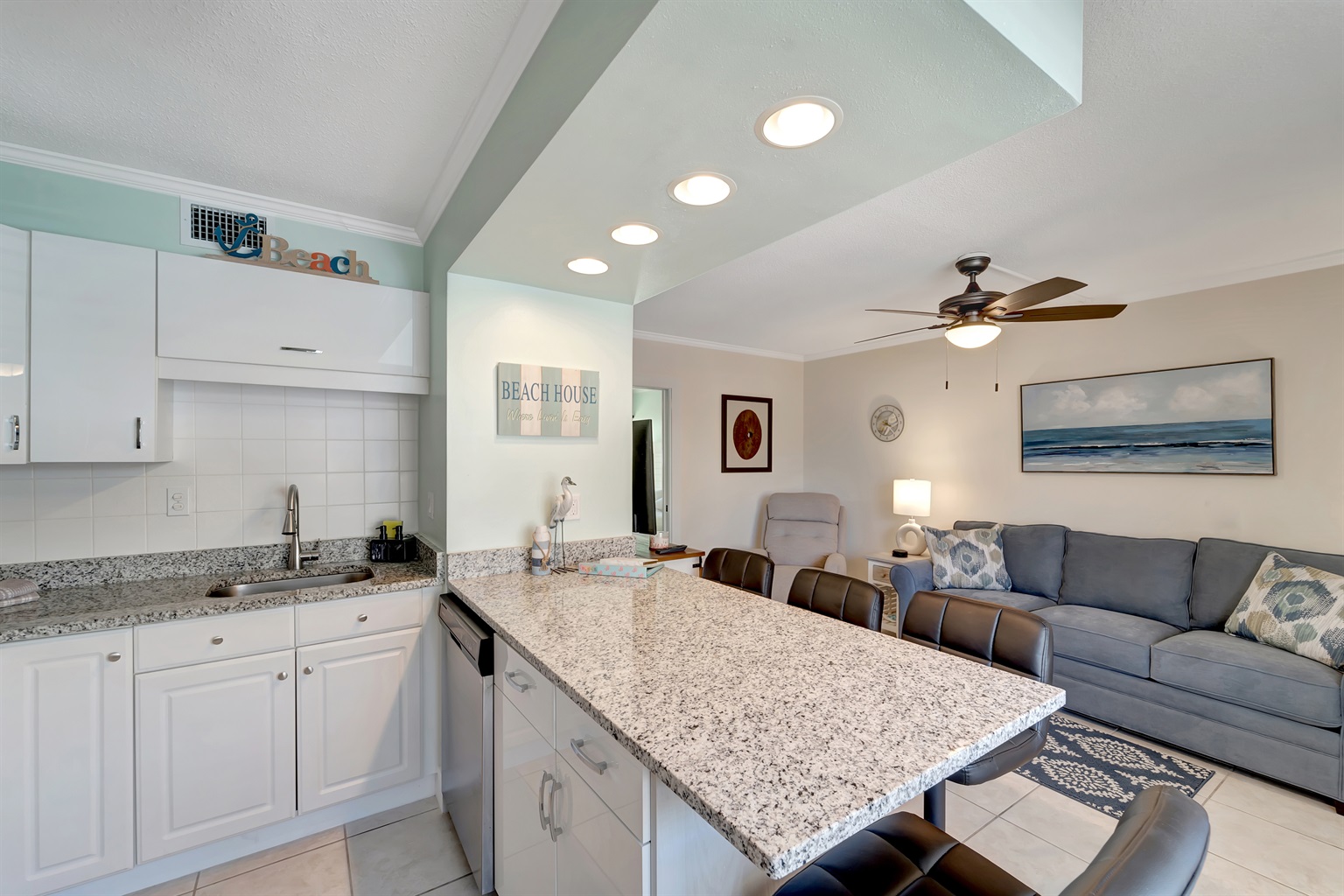 Full Kitchen over looks living room