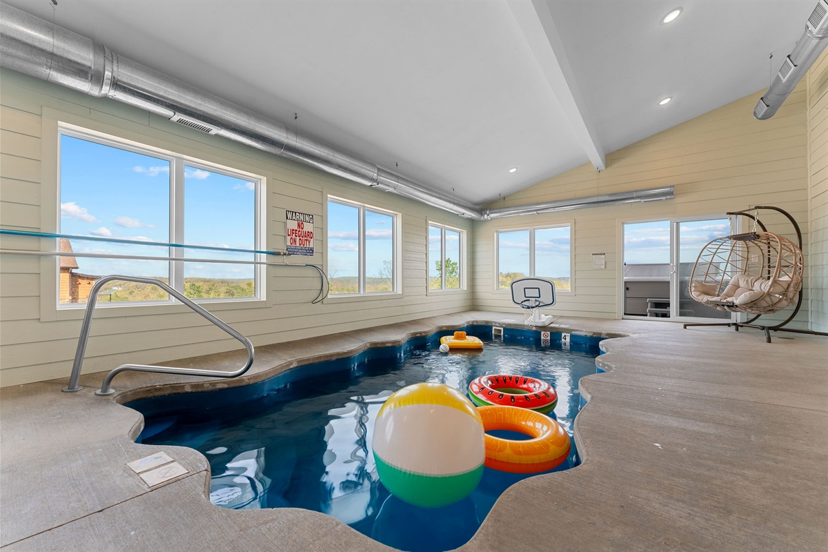 The private indoor pool offers year-round fun with plenty of space to swim, relax, and enjoy time together.
