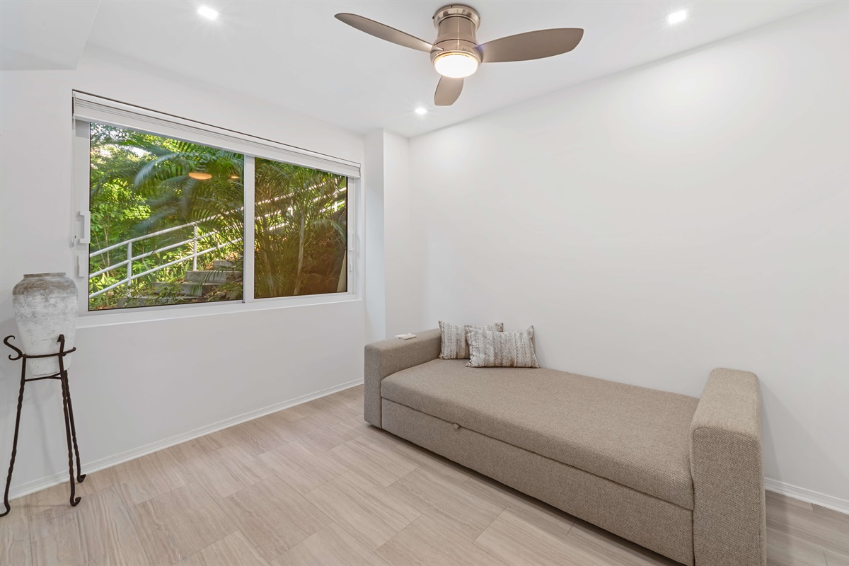 The couch converts to a trundle bed and is perfect for children