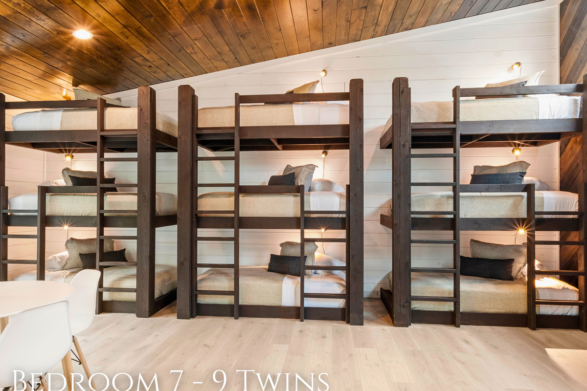 Room for everyone! Our bunk room is the ultimate sleepover spot, with nine single beds ready for stories and sweet dreams.