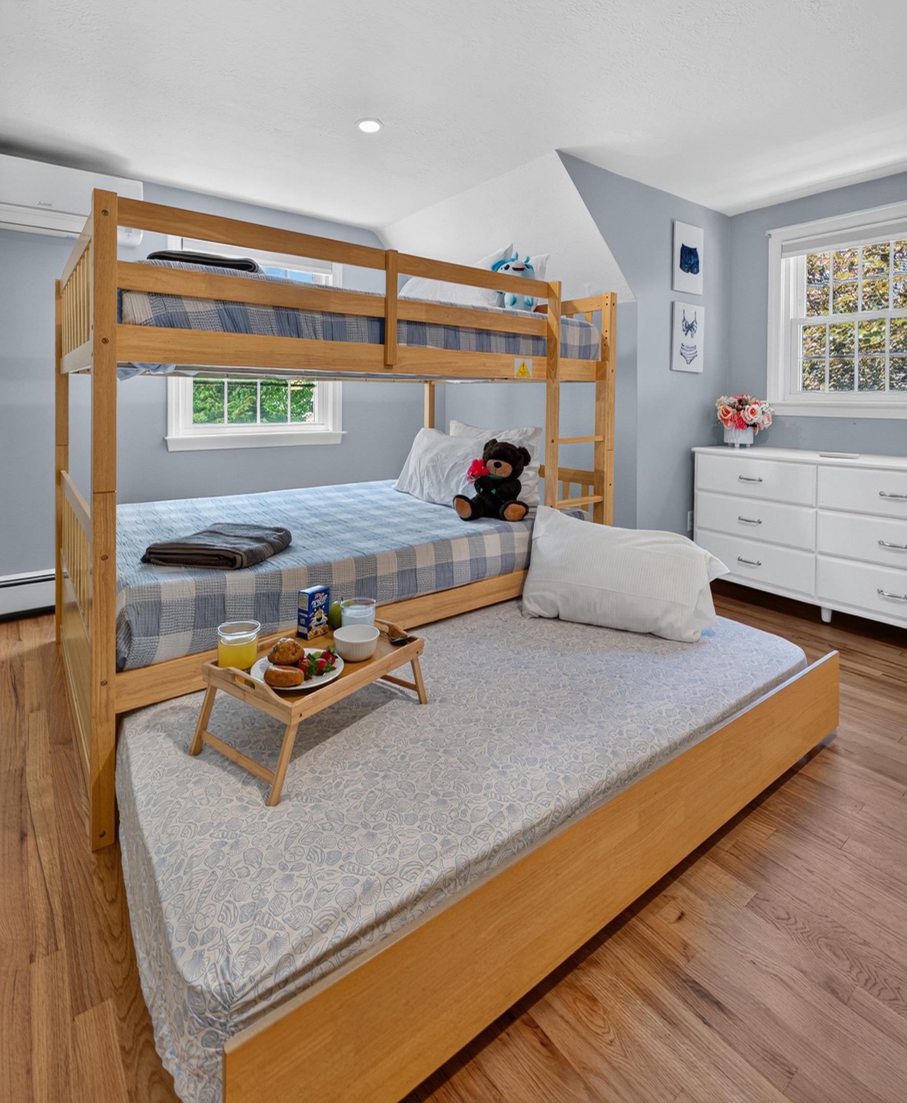 A fun and inviting bedroom where younger guests will feel right at home.