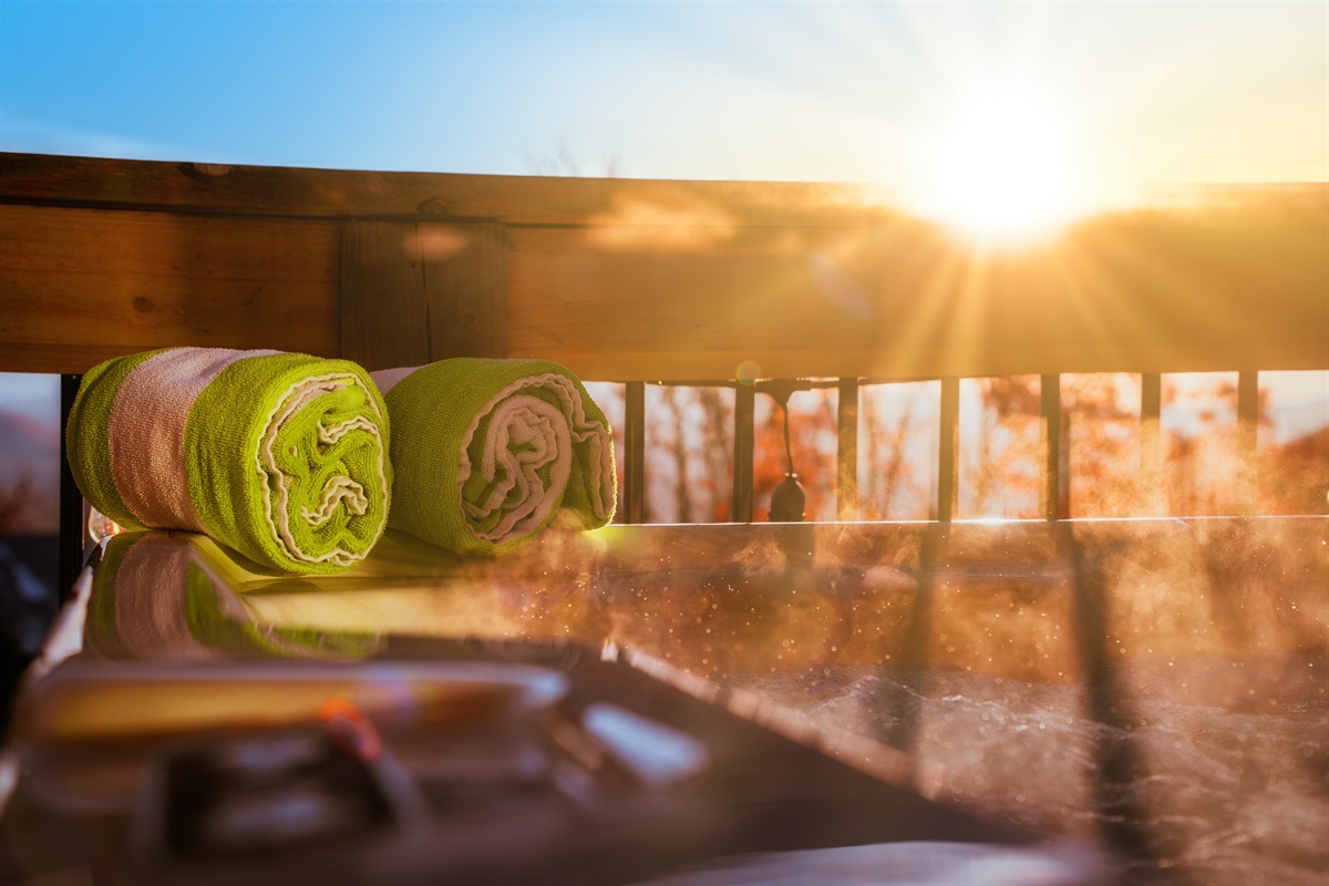 Fresh towels ready for the hot tub. Thoughtful touches for total comfort.