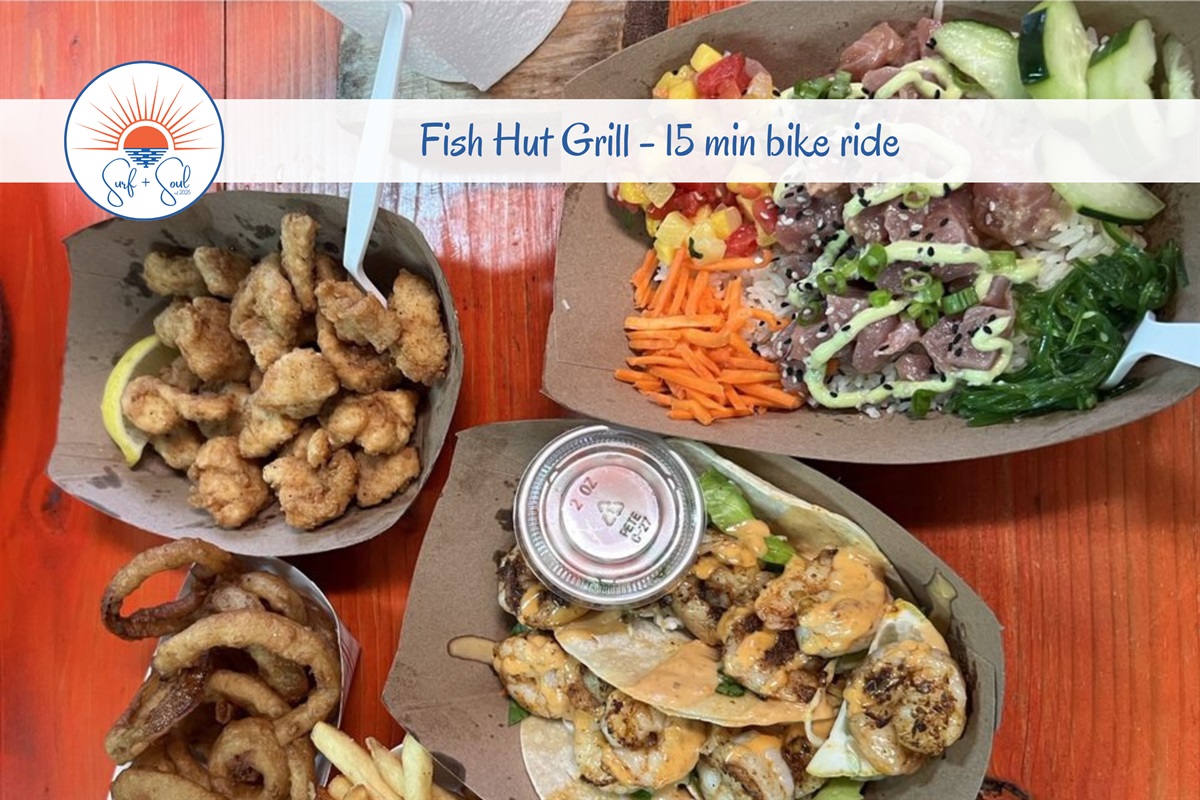 Indulge in fish tacos and margaritas at Fish Hut Grill - our fave restaurant on the island!