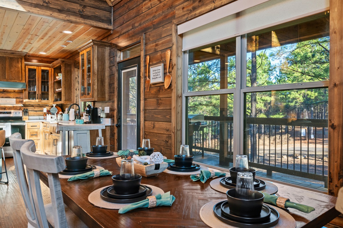 This view highlights just how spacious and airy the dining area feels, with sunlight pouring in and plenty of room to linger over meals.