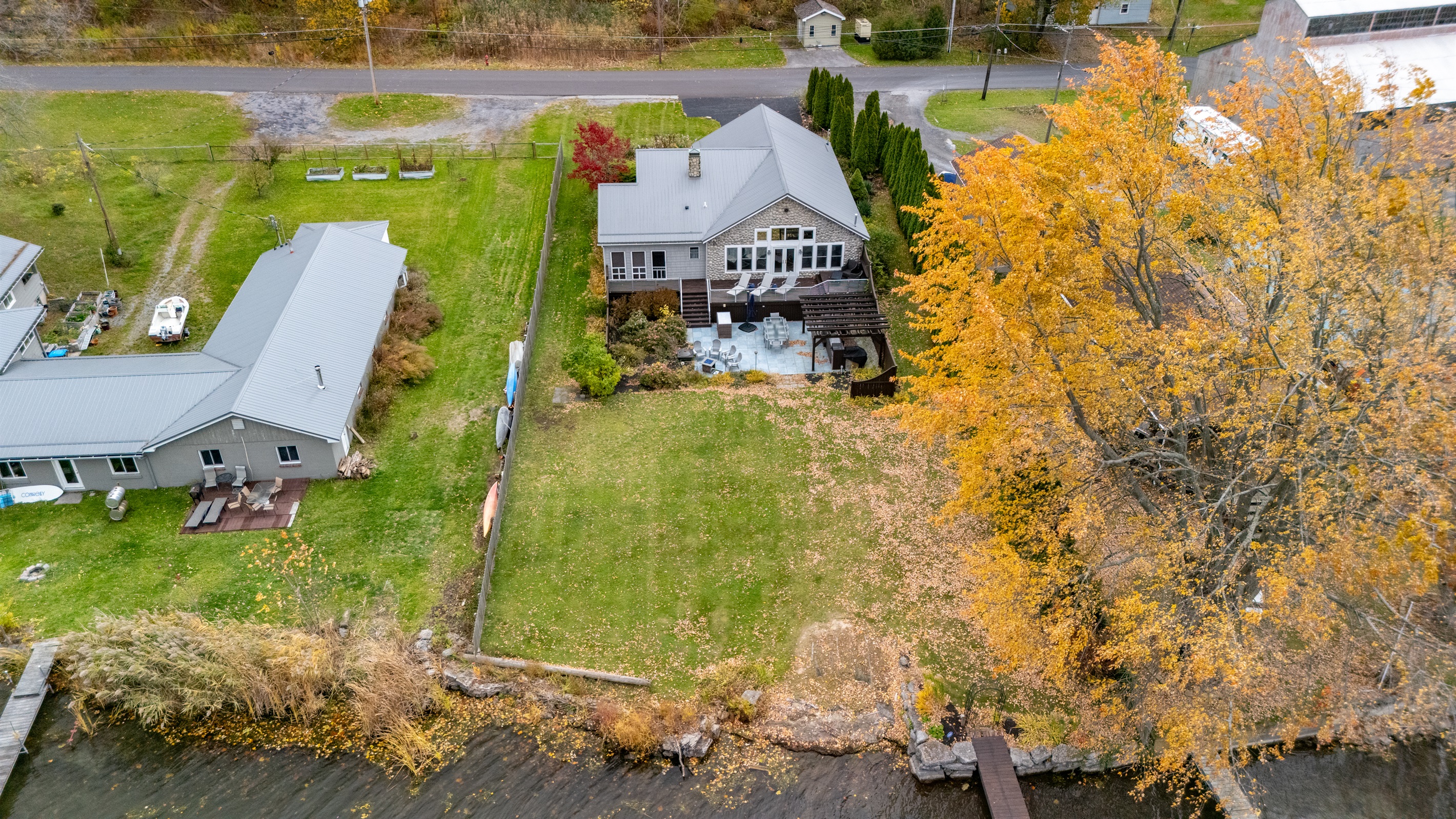Arial view of the lakeside of the house