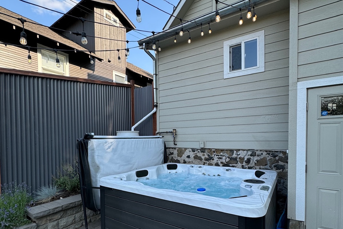 Hot tub in the backyard