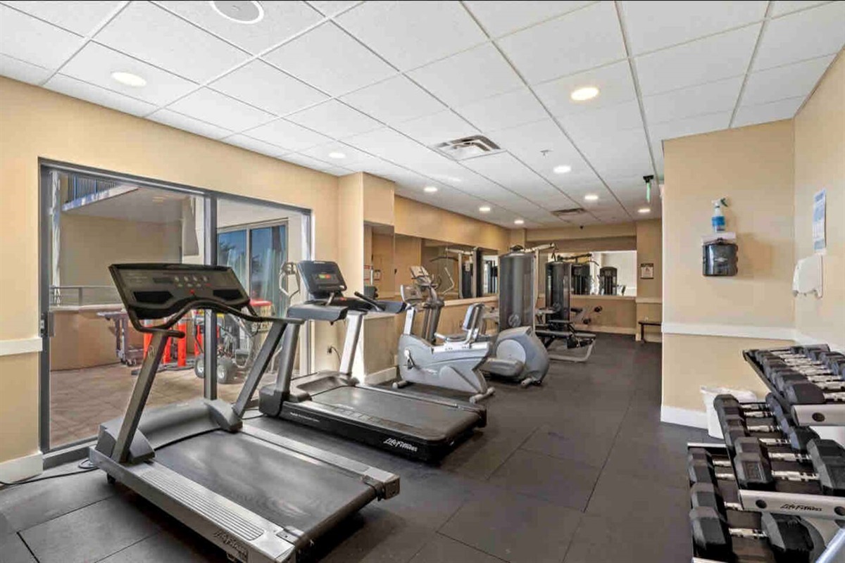 Workout room with dumbbells, treadmills and equipment