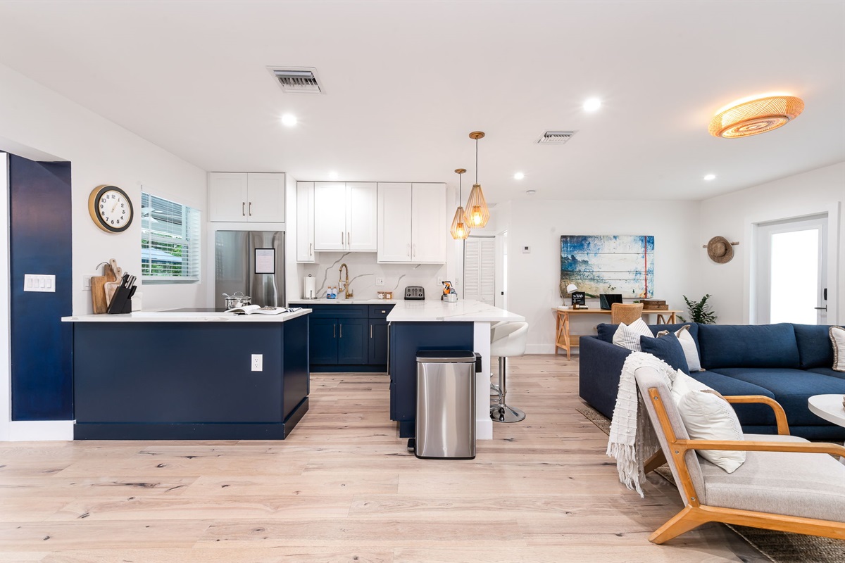 Bright, open kitchen perfect for preparing group meals or snacks between swims.