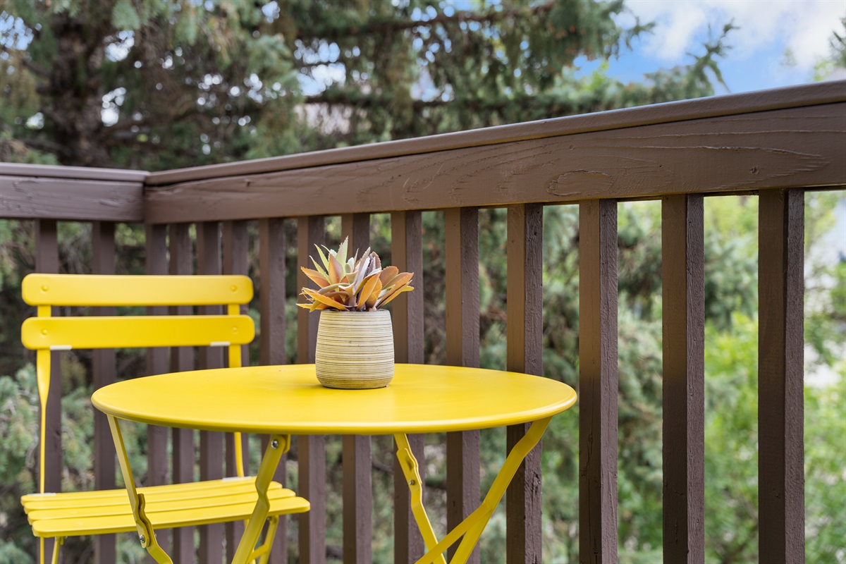 Peaceful balcony seating.